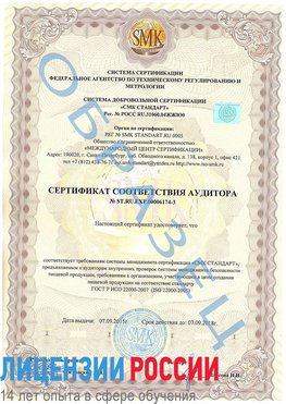 Образец сертификата соответствия аудитора №ST.RU.EXP.00006174-3 Абакан Сертификат ISO 22000